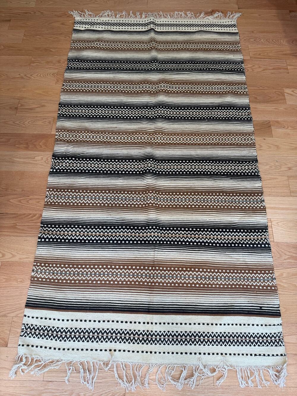 Vintage Turkish Anatolian Flat Weave Kilim Rug Brown Black and White 72x40" JL